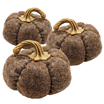 Set Of 3, 8.3X8.3X5.5" Brown Pumpkin, Pumpkin Ornament Decor For Holiday Harvest Festival Fall Festival & Thanksgiving