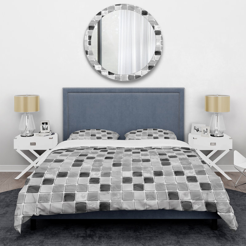 Carreaux de mosaïque gris II - ensemble de housse de couette moderne, Housse de couette pour grand lit et 2 taies décor