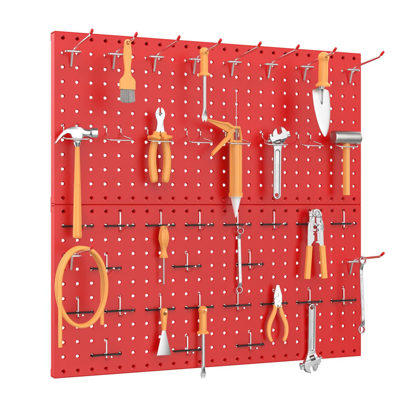 Metal Pegboard Wall Organizer, Red