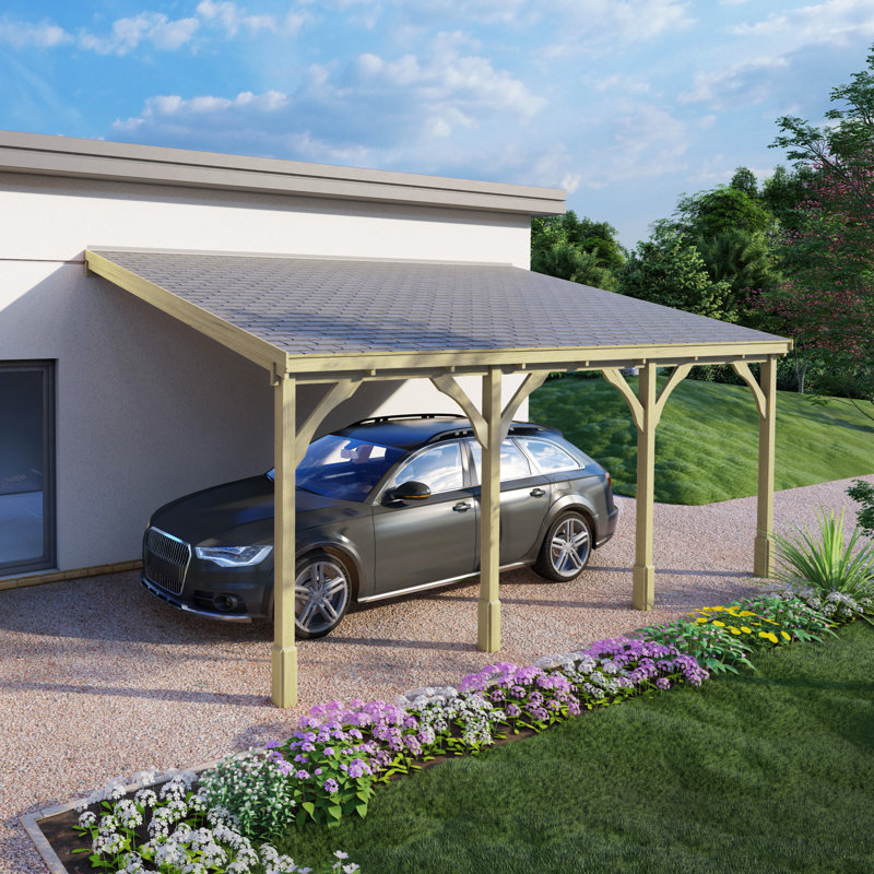 Bardara Wooden Carport Canopy - Felt Shingle Roof