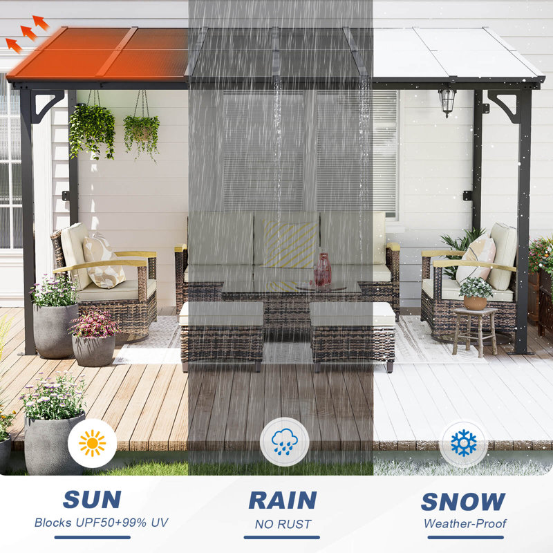 Gazebo, Wall Mounted Gazebo, Lean To Metal Awnings Gazebos, Gazebo Pergola With Sloped Roof, Outdoor Patio Gazebo Awning For Backyard, Deck
