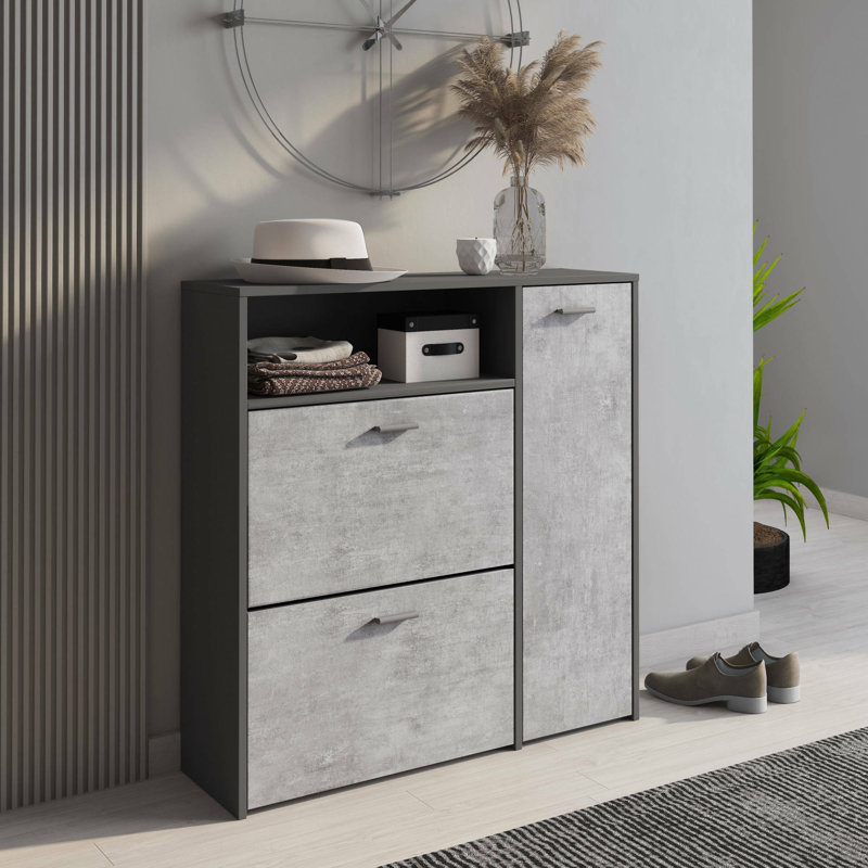 Modern Shoe Cabinet with 3 doors, Entrance Shoe Rack for 12 Pairs of Shoes, Made in Italy, 91x27h94 cm