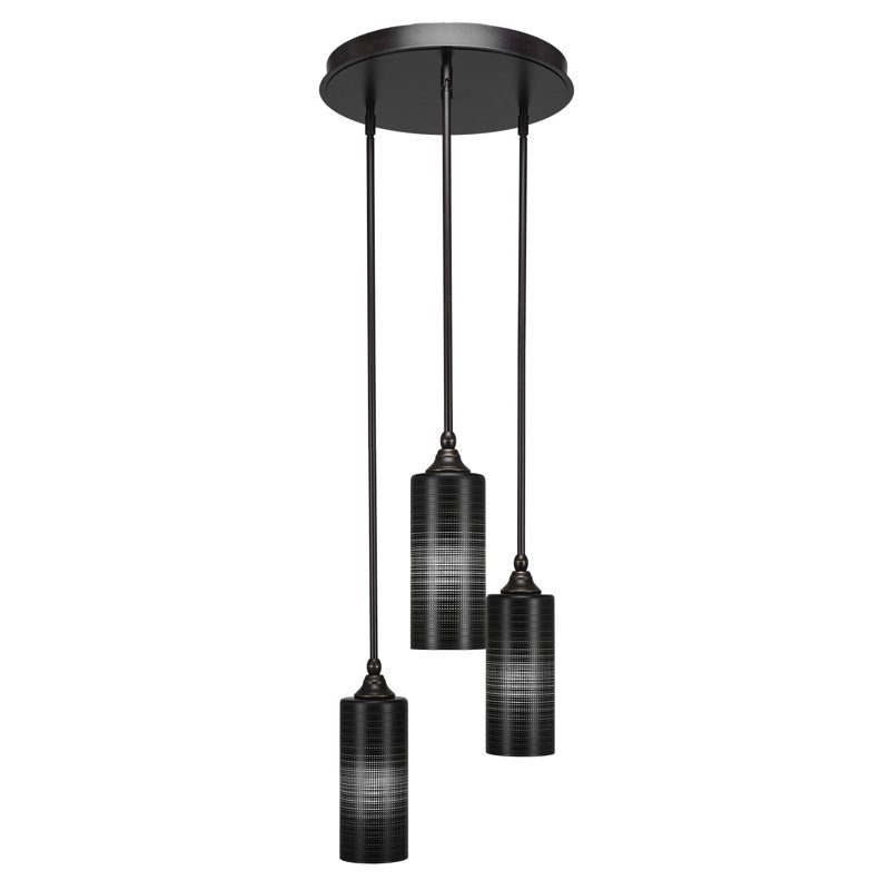 Luminaire suspendu suspendu à 3 lumières Shamar, H 14,25 po x l 18 po x P 18 po, Matrice noire, Granit foncé