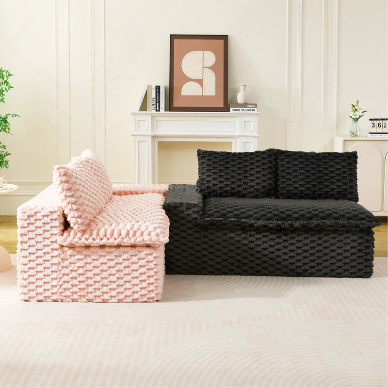 Canapé modulaire luxueux en velours multifonctionnel pour les salons modernes et confortables, Black/Pink Polyester