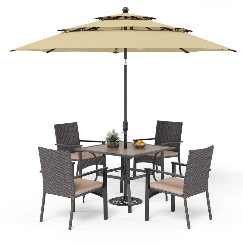 Alyah 4 - Person Patio Dining Set with Square Table , Cushions Included, Beige