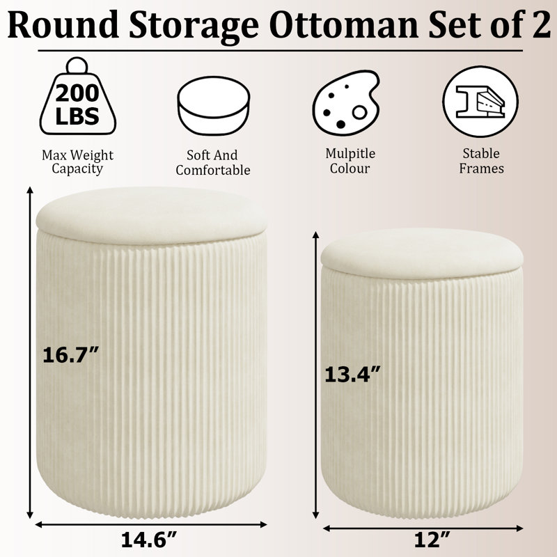 Upholstered Velvet Vanity Stool, Beige