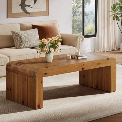 Table basse de 47 po en bois massif, table de salon rectangulaire Mid-Century