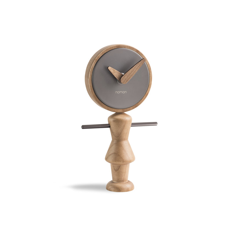 Nene Oak and Graphite Electric Clock with Arms
