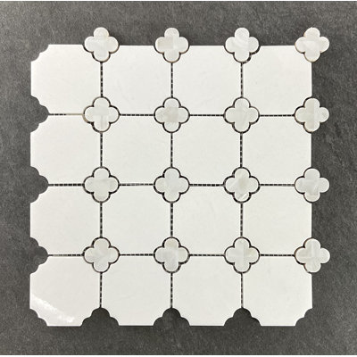 Thassos White Marble Octagon And Mother Of Pearl Clover Mosaic Wall And Floor Tile
