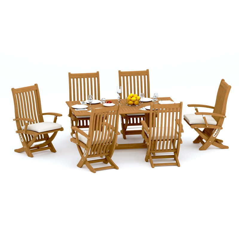 6 Seats 7 Pcs Grade-A Teak Wood Dining Set: Warwick Console Folding Rectangle Table And 6 Warwick Reclining Arm Chairs #11Wa1506