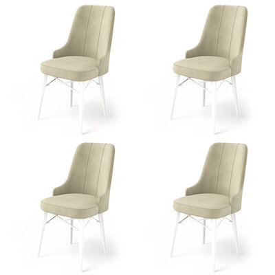 Ensemble de chaises modernes 4 pièces, crème et blanc, 18,1 po x 37,0 po x 18,1 po | Structure 100% métal et pieds en bois, dossier en mousse à 18 et 22 sièges en mousse | Élégant et confortable pour la salle à manger ou le bureau personnel