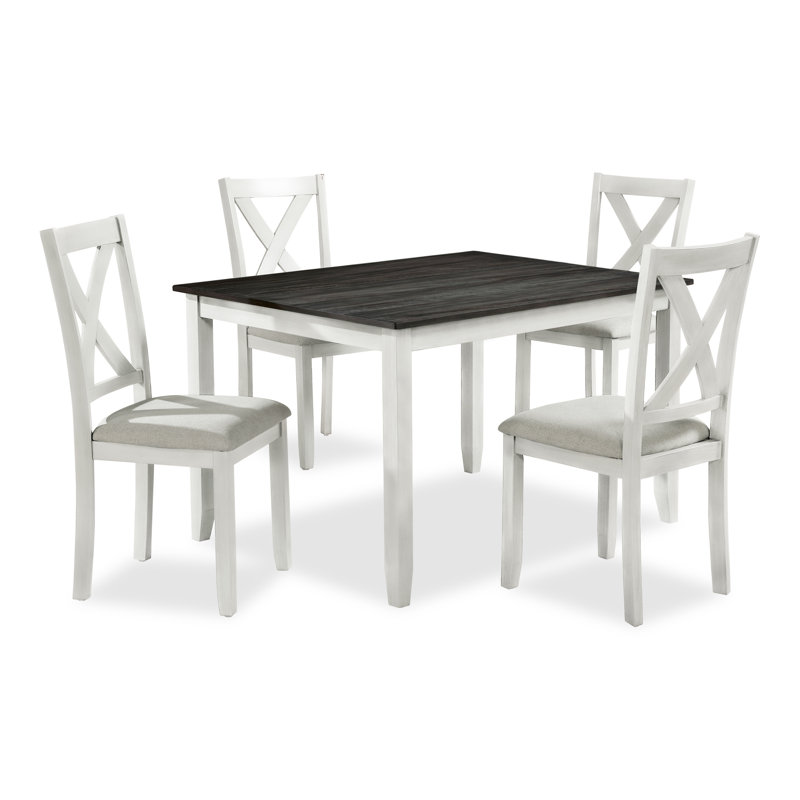 Eden 4 - Person Four Leg Dining Set, White/Gray, 5