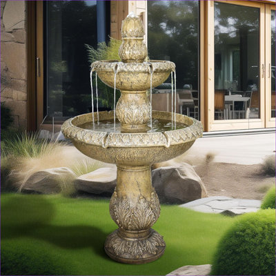 Fontaines | Fontaine d'extérieur 47,2 po à 2 niveaux pour la cour de jardin | Fuente | Jardin | Extérieur | Béton / Ciment | Chute d'eau; Étage; Fontaine