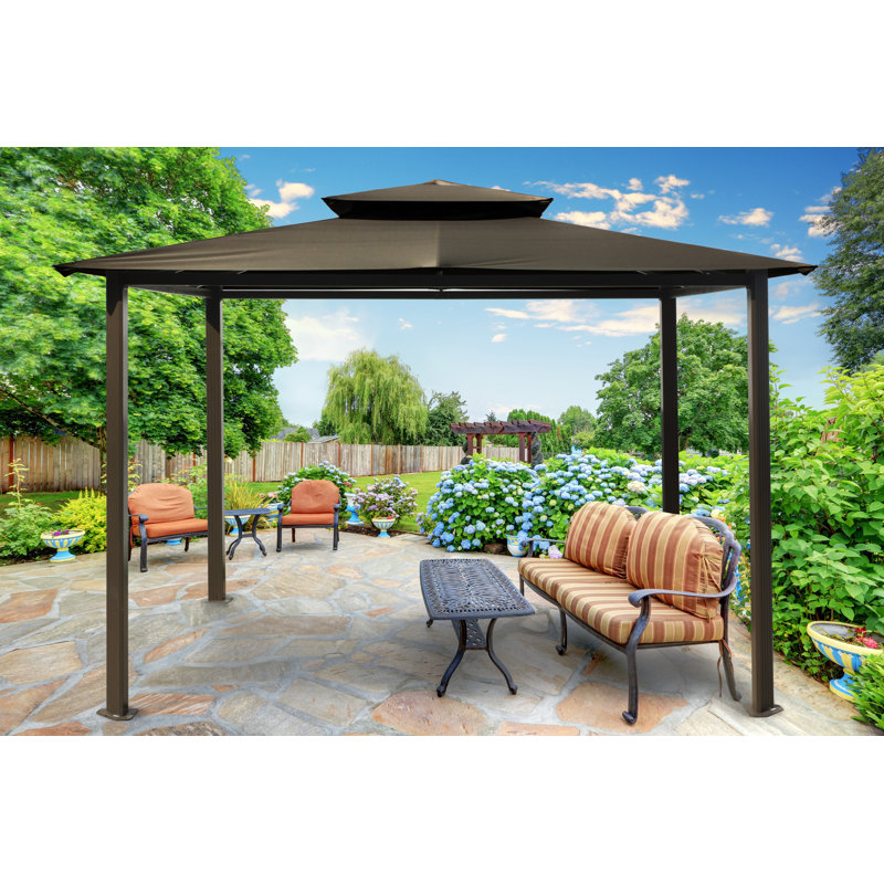 Barcelona 10 Ft. W x 12 Ft. D Aluminum Patio Gazebo with Mosquito Netting and Privacy Curtains, Gray
