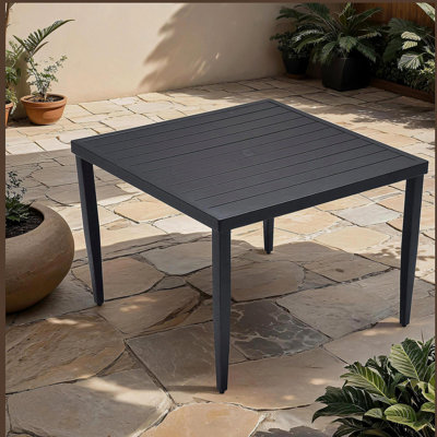 Outdoor Patio Aluminum 40"x40" Square Dining Table with Tapered Feet & Umbrella Hole, Ember Black