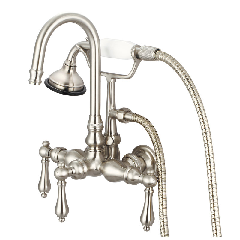 Stonington 3 Handle Wall Clawfoot Tub Faucet, Brushed Nickel, Lever Handles