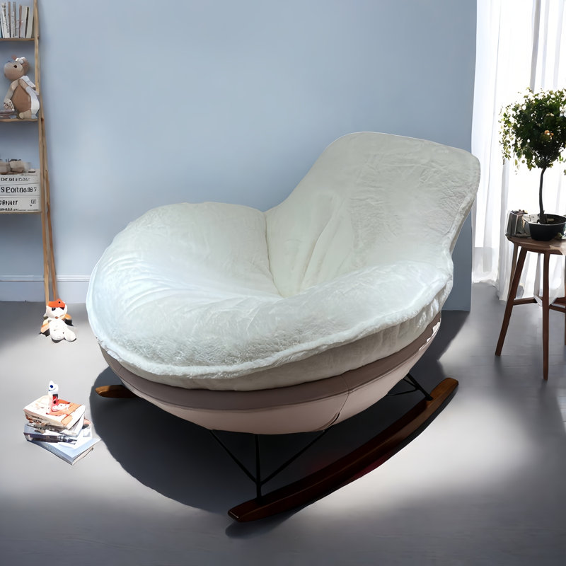 Chaise berçante moderne rembourrée, Rose, Blanc