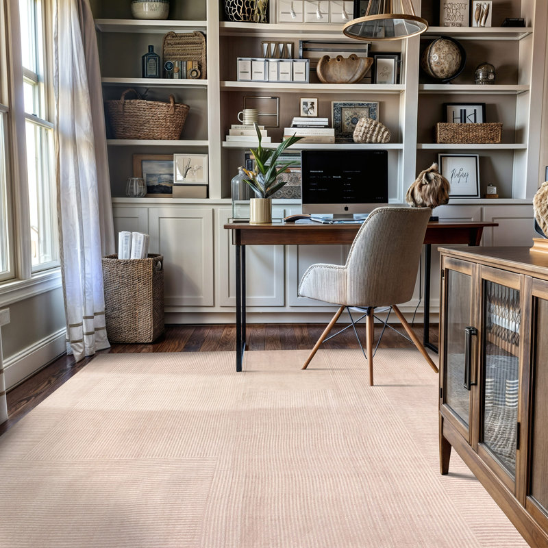 Tapis crème antidérapant Linear Block, Crème, 5 pi x 7 pi