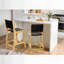 Ensemble de 2 tabourets de bar à structure en teck, hauteur de comptoir 24 po avec similicuir tissé noir-1074031686-1074031685