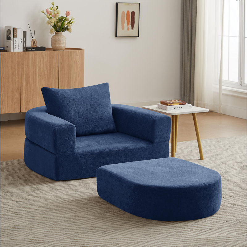 Art 40.5" Convertible Bean Bag Sleeper Sofa&Lounger Memory Foam Chair For Living Room, Navy Fabric