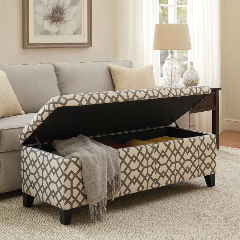 Banc de rangement avec repose-pieds Flash, tissu gris clair à imprimé géométrique 51 po