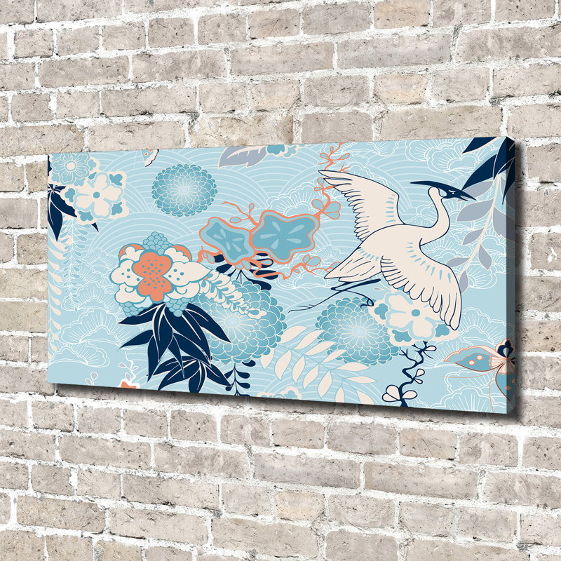 Crane And Flowers - Wrapped Canvas Print