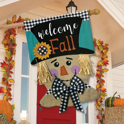 Drapeau «Welcome Fall Scarecrow Burlap House»