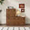 Meuble télé modulaire - console multimédia simple en bois l 22,83 po avec 1 tiroir et 1 armoire escamotable, meuble central de divertissement empilable pour une combinaison de 1 à 4 pièces, aucun assemblage requis (une pièce)