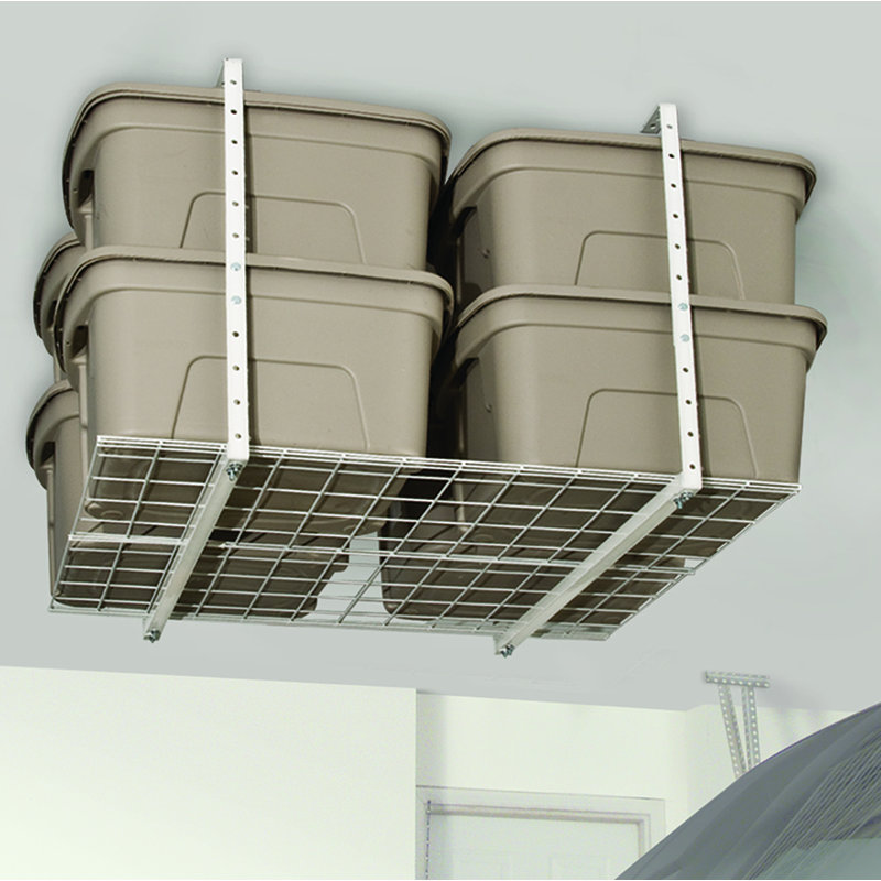 HyLoft  Overhead Storage System, Ceiling Mounted Garage Organization Rack, 28" H x 45" W x 45" D, White