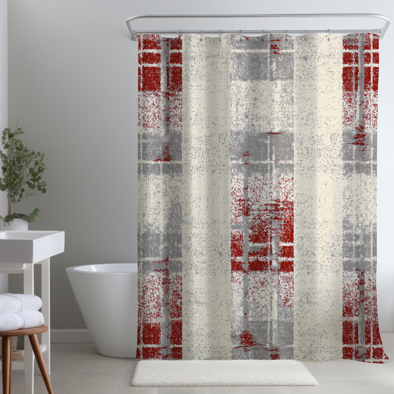 Grunge Red Pattern White – Home Decor Accent – Polyester Shower Curtain, Dye Sublimation Print, 71" W × 74" L