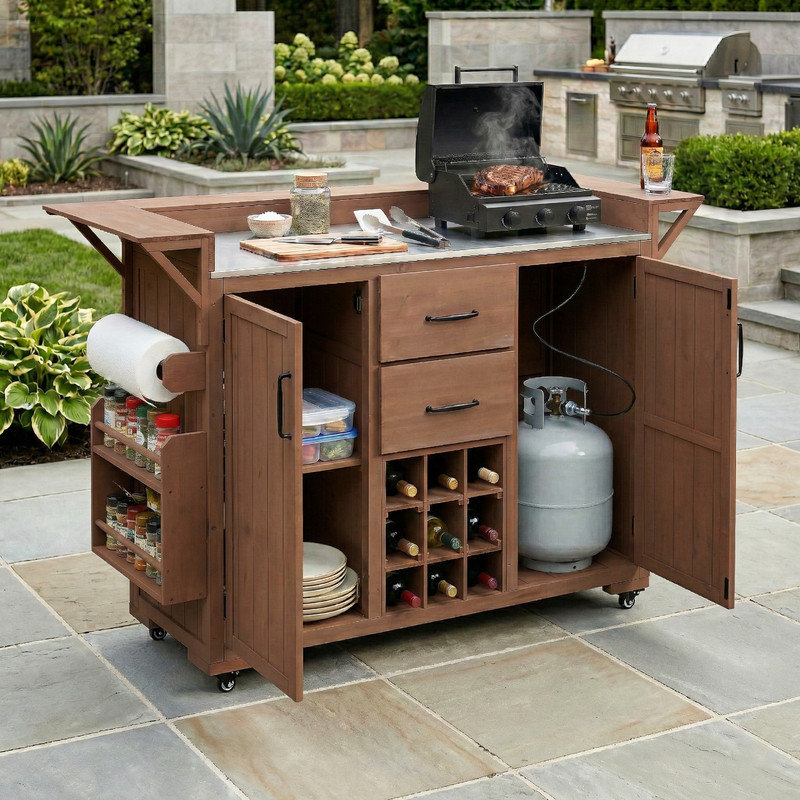 Îlot de cuisine avec roulettes Modern, Brun