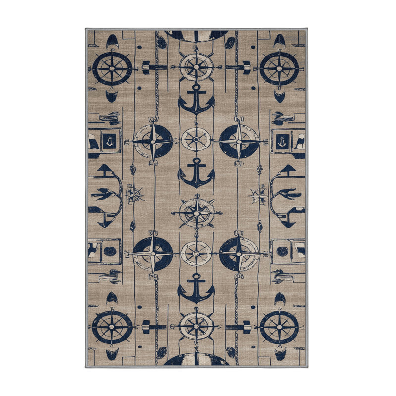 Washable Port markings Nautical Area Rug, Rectangle 7' x 10'