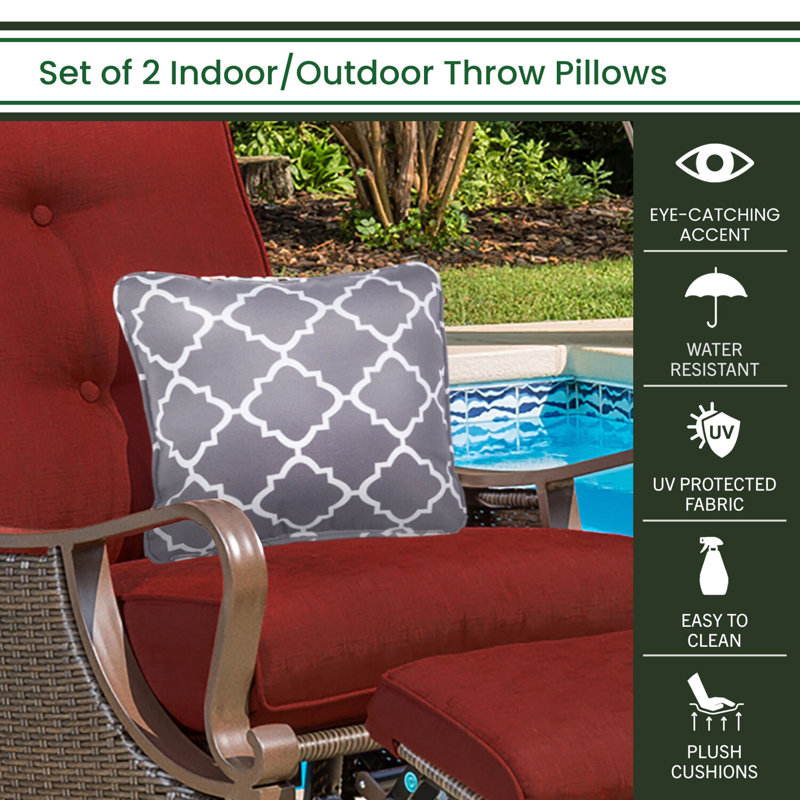 Hanover Red Lattice 16" Square Indoor/Outdoor Throw Pillow Set