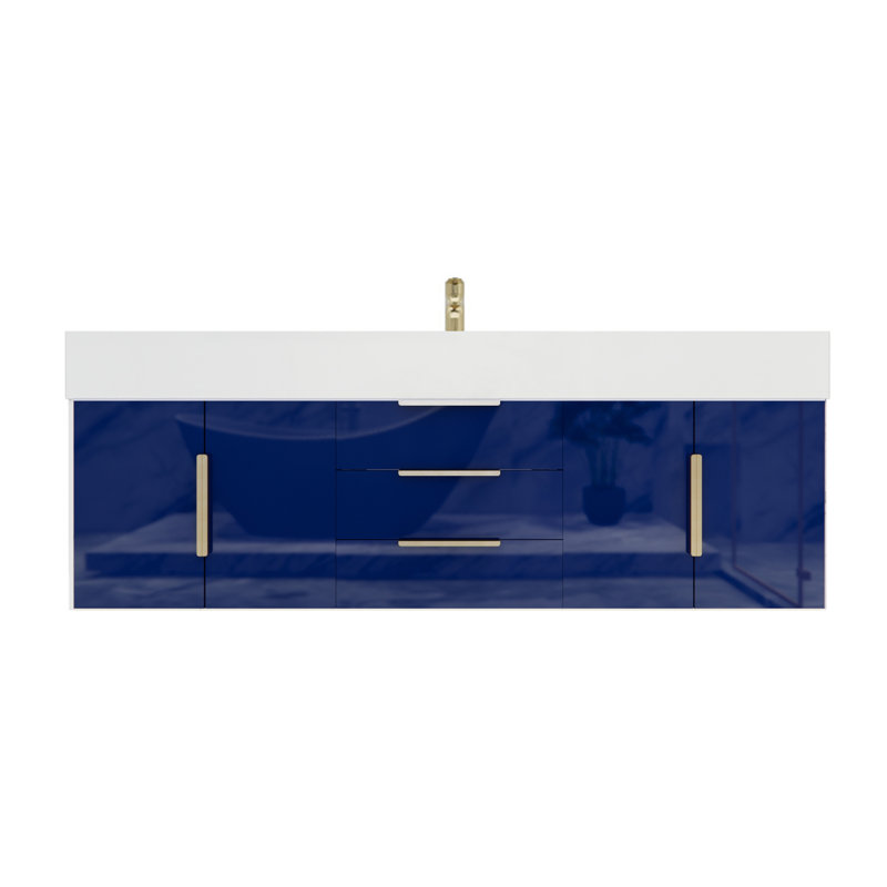 Glasgow 59'' Bathroom Vanity with Acrylic Top, High Gloss Night Blue