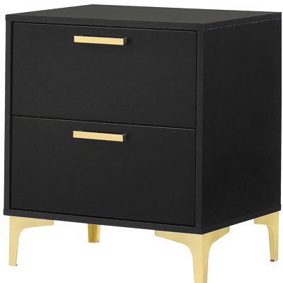 Black and Gold 2-Drawer Rectangular Nightstand