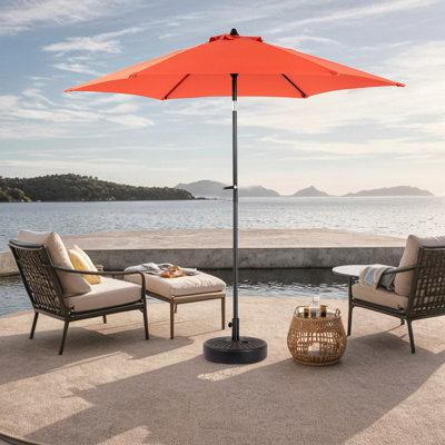 Parasol de patio extérieur 9 pi avec parasol inclinable et manivelle, parasol de marché 6 baleines robustes, terrasse, cour, piscine (base non incluse)