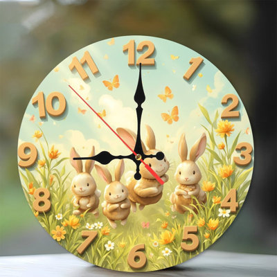 bunny rabbits clock spring meadow flowers