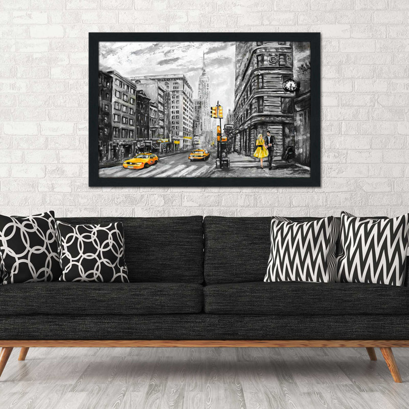 «NY NY», reproduction encadrée, H 21,5 po x l 27,5 po x P 0,75 po, Cadre espresso