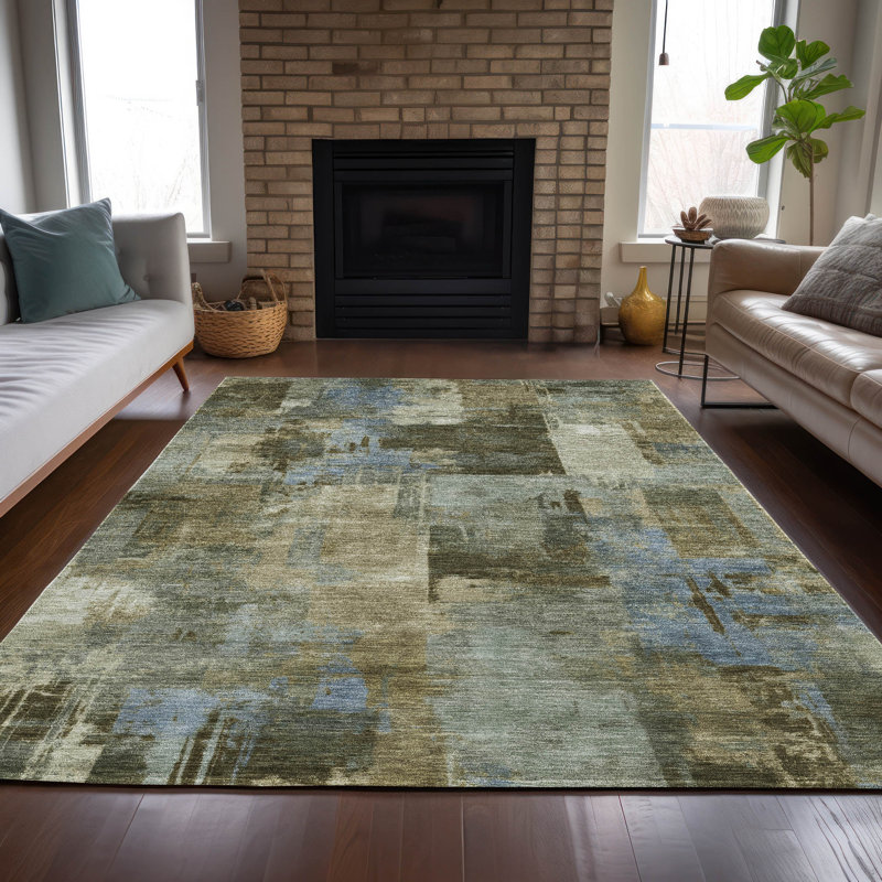 Tapis vert intérieur / extérieur lavable à la machine Xhevrie, Rectangle 10 pi x 14 pi