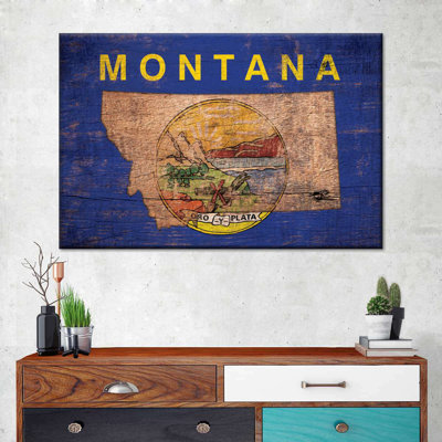 " State Map Over Montana Flag Canvas Print " by Echoes Of America