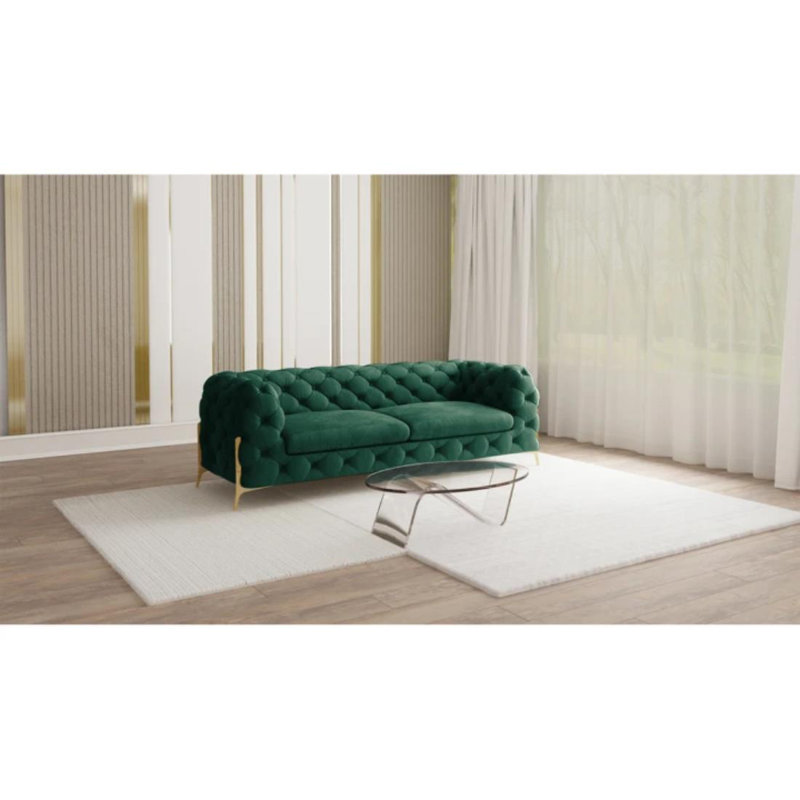 Chesterfield Sofa Atoka with Gold Metal Legs, 3, Bottle Green