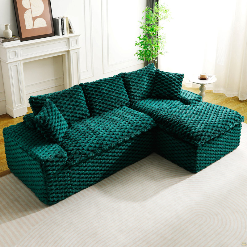 Canapé polyvalent en velours Turtle, Orienté à droite, Vert