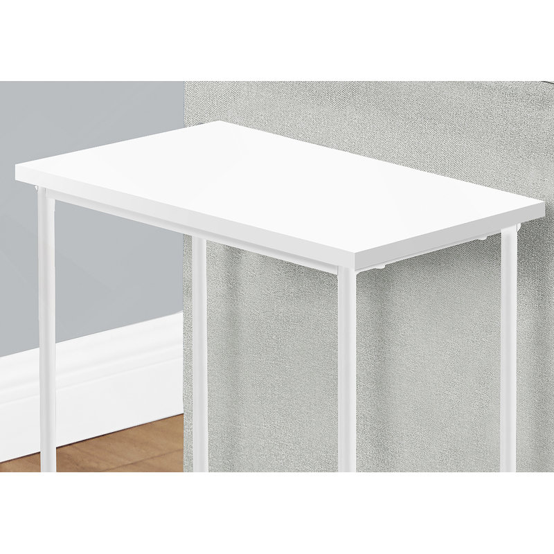 Table d'appoint, côté, bout, étroit, petit, 2 niveaux, stratifié blanc, métal blanc, contemporain, moderne