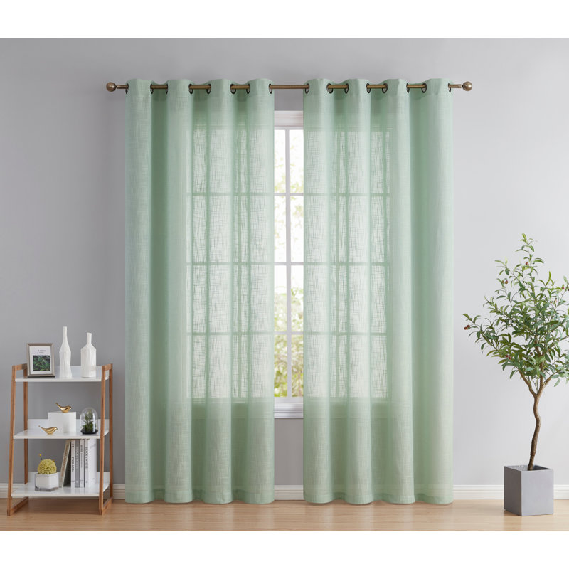 Aleksander Faux Linen Semi Sheer Grommet Curtain Pair, 54" W x 84" L, Seafoam Green