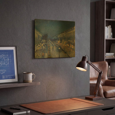 'Boulevard Montmartre At Night, 1897' By Camille Pissarro Gold Metal Wall Art, 16" x 12"