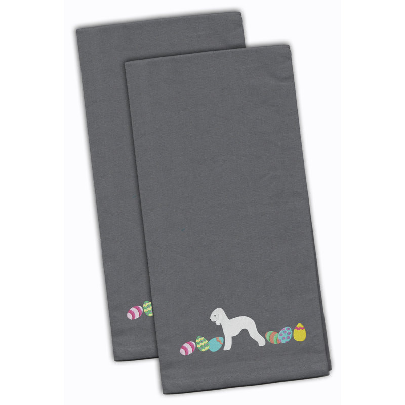 Serviette de cuisine à broderie bedlington terrier, Gris, H 28 po x l 19 po x P 0,1 po