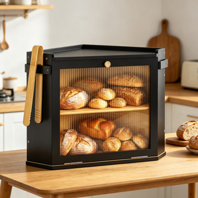 Boîte à pain de coin pour comptoir de cuisine, boîte à pain en bois de bambou avec rangement double couche de grande capacité, conception peu encombrante pour le pain fait maison et les articles de boulangerie