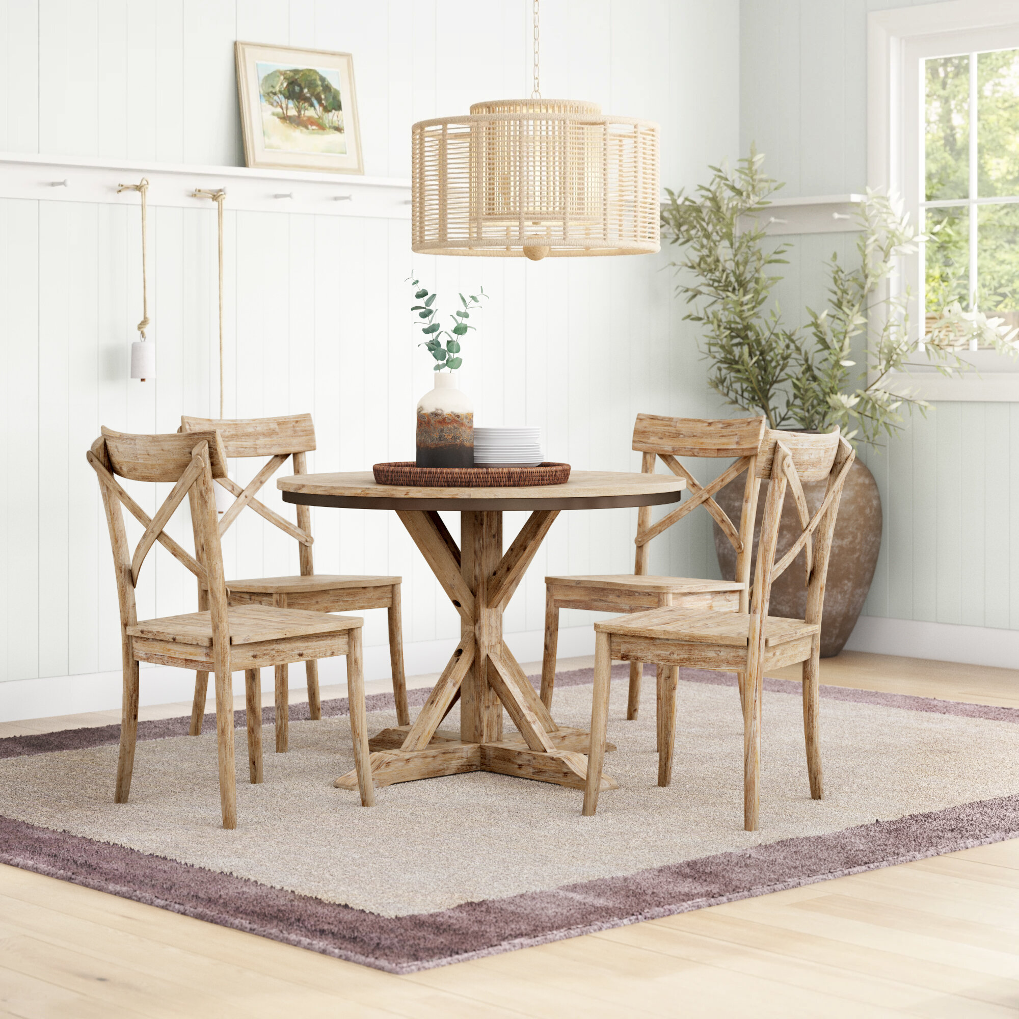 Sand & Stable Eugley 5 - Piece Acacia Pedestal Dining Set & Reviews