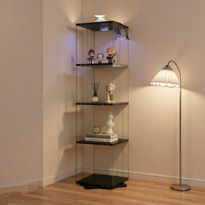 Reinforced Modern Rotatable Four-Layer Tempered Glass Display Cabinet,Liquor Cabinet,File Cabinet,Storage Cabinet,With Remote Control Paipai Lamp,Adjustable Feet,Be Placed In The Living Room,Kitchen,Corridor