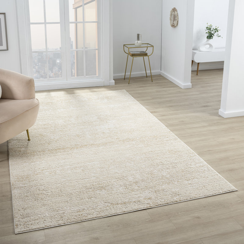 Abstract Modern High-Low/Carved Polyester Area Rug, Cream/Gold, Rectangle 10' x 14'1", Beige